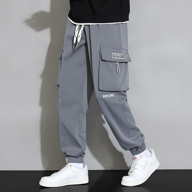 Pánske cargo nohavice 2024, trendy voľné skrátené tepláky s viacerými vreckami, ležérne nohavice pre študentov, plus veľkosť