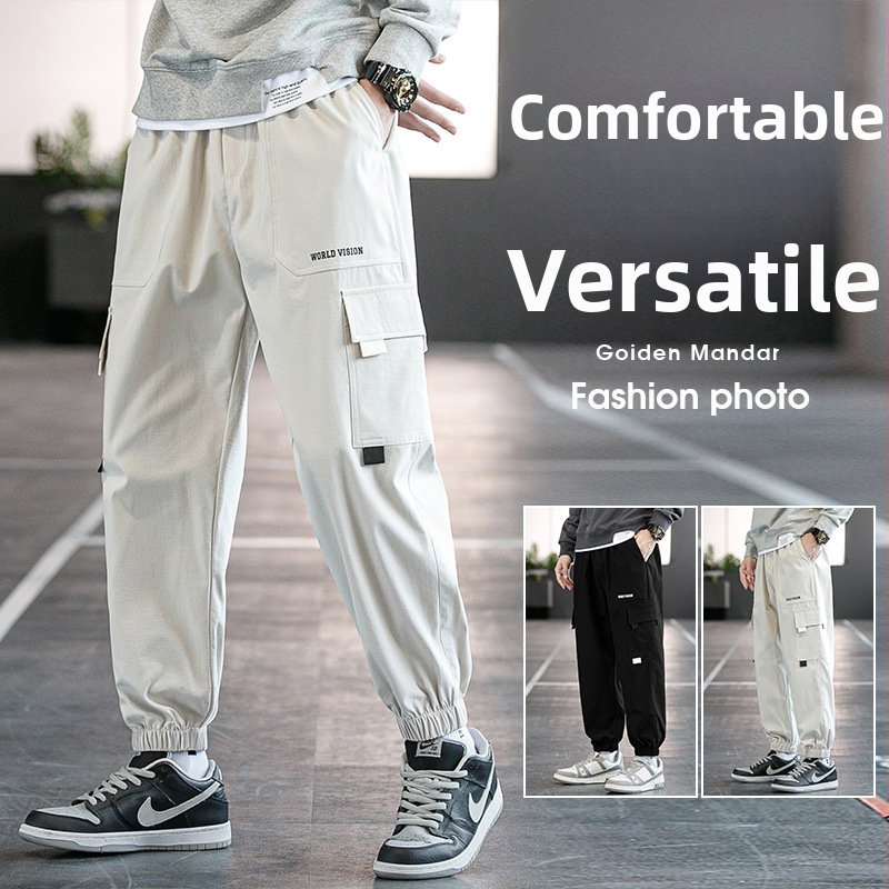 Pánske cargo nohavice 2024, trendy voľné skrátené tepláky s viacerými vreckami, ležérne nohavice pre študentov, plus veľkosť