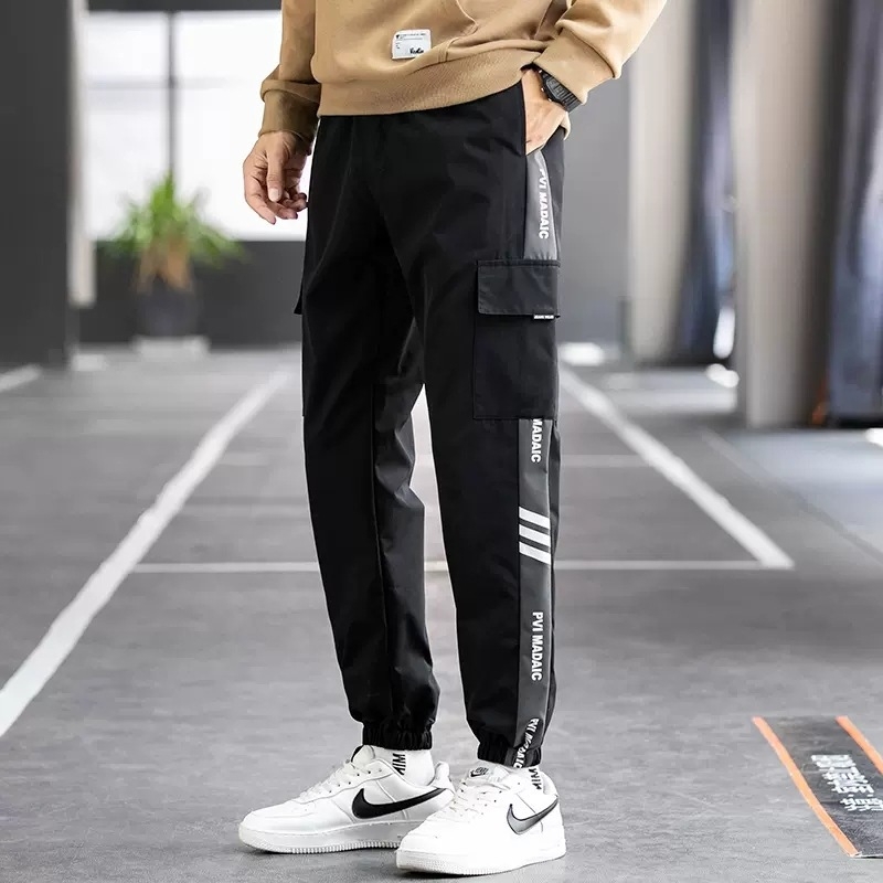 Pánske cargo nohavice 2024, trendy voľné skrátené tepláky s viacerými vreckami, ležérne nohavice pre študentov, plus veľkosť