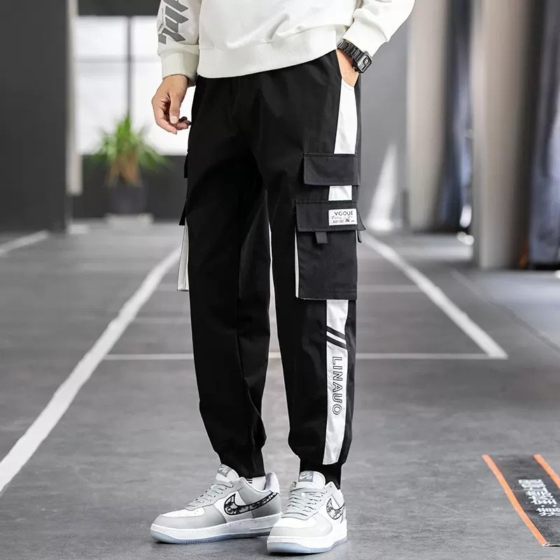 Pánske cargo nohavice 2024, trendy voľné skrátené tepláky s viacerými vreckami, ležérne nohavice pre študentov, plus veľkosť