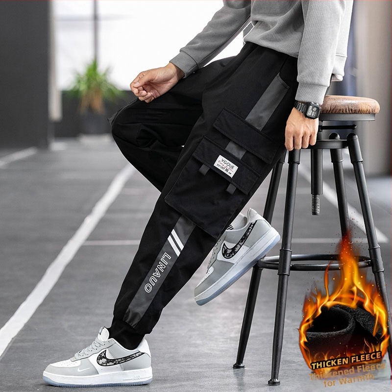 Pánske cargo nohavice 2024, trendy voľné skrátené tepláky s viacerými vreckami, ležérne nohavice pre študentov, plus veľkosť