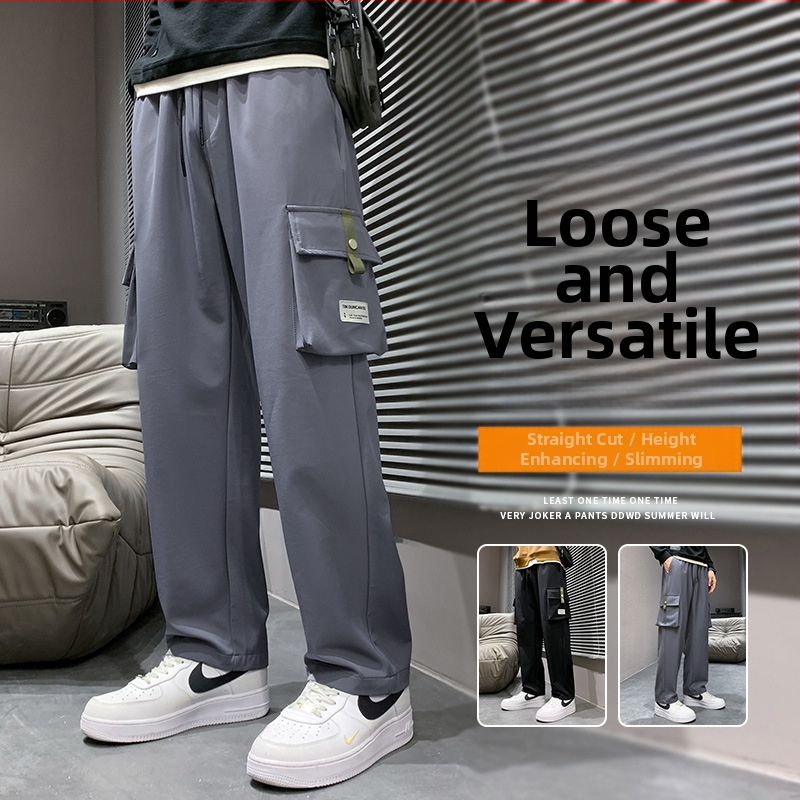 Pantaloni cargo negri pentru bărbați, primăvara și toamna, lejer, drepți, plus mărime, plus gros, plus plus, cu mai multe buzunare, pantaloni lungi casual de toamnă