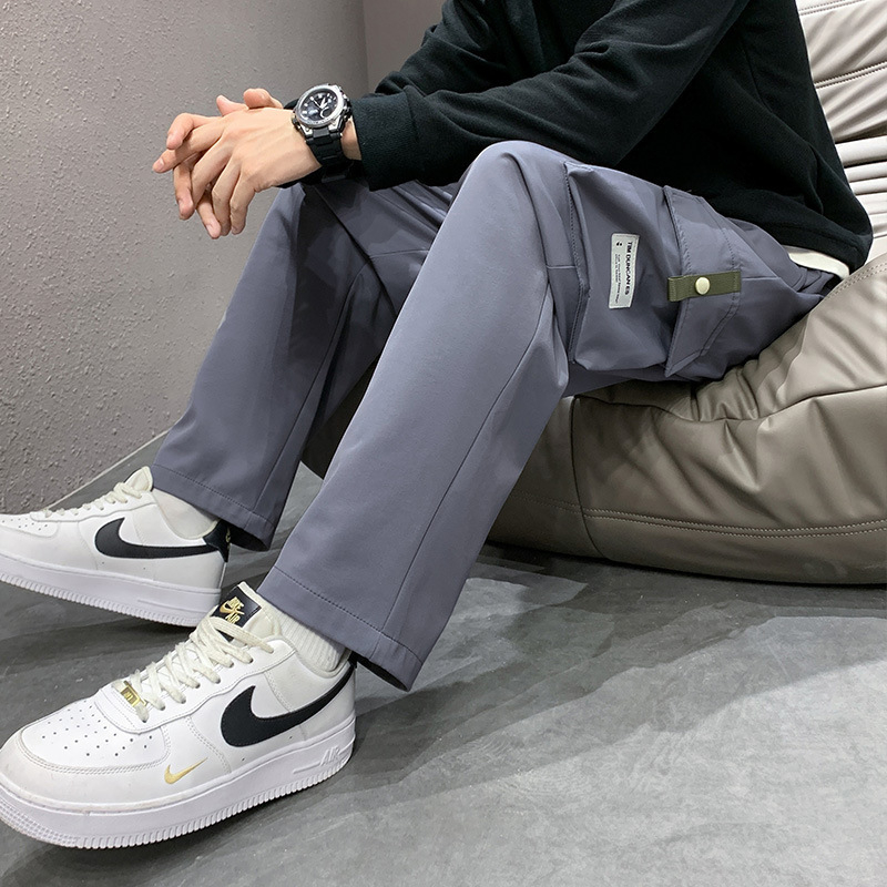 Pantaloni cargo negri pentru bărbați, primăvara și toamna, lejer, drepți, plus mărime, plus gros, plus plus, cu mai multe buzunare, pantaloni lungi casual de toamnă