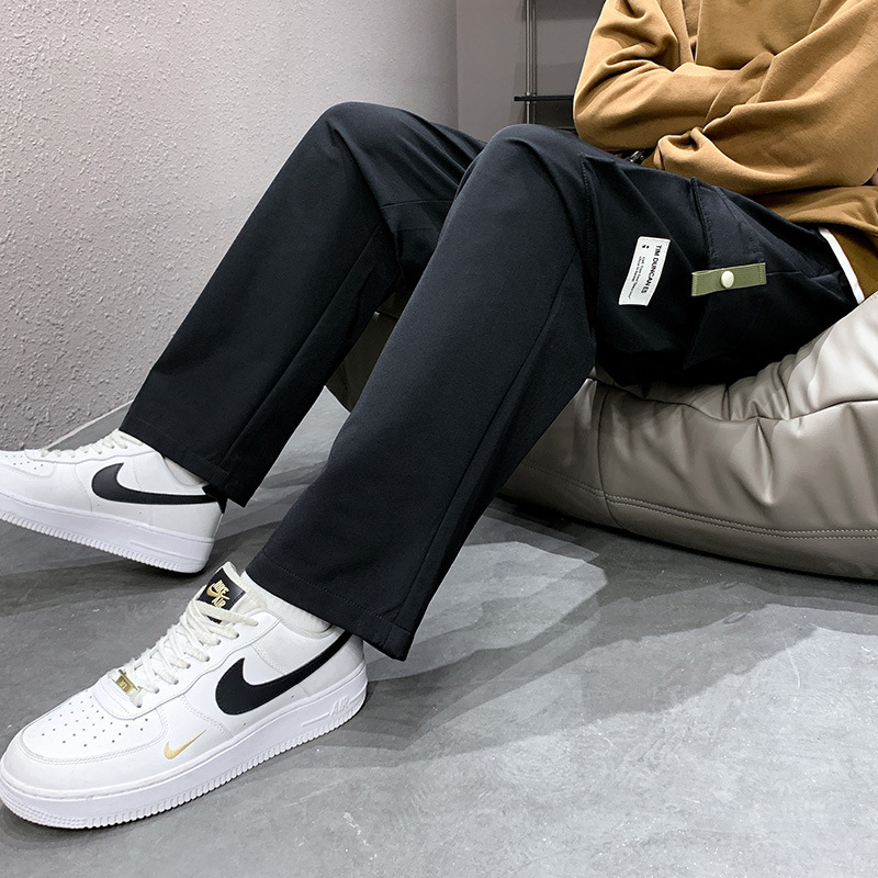 Pantaloni cargo negri pentru bărbați, primăvara și toamna, lejer, drepți, plus mărime, plus gros, plus plus, cu mai multe buzunare, pantaloni lungi casual de toamnă