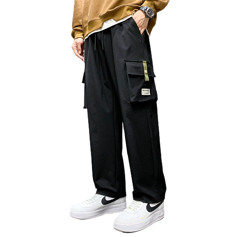 Pantaloni cargo negri pentru bărbați, primăvara și toamna, lejer, drepți, plus mărime, plus gros, plus plus, cu mai multe buzunare, pantaloni lungi casual de toamnă