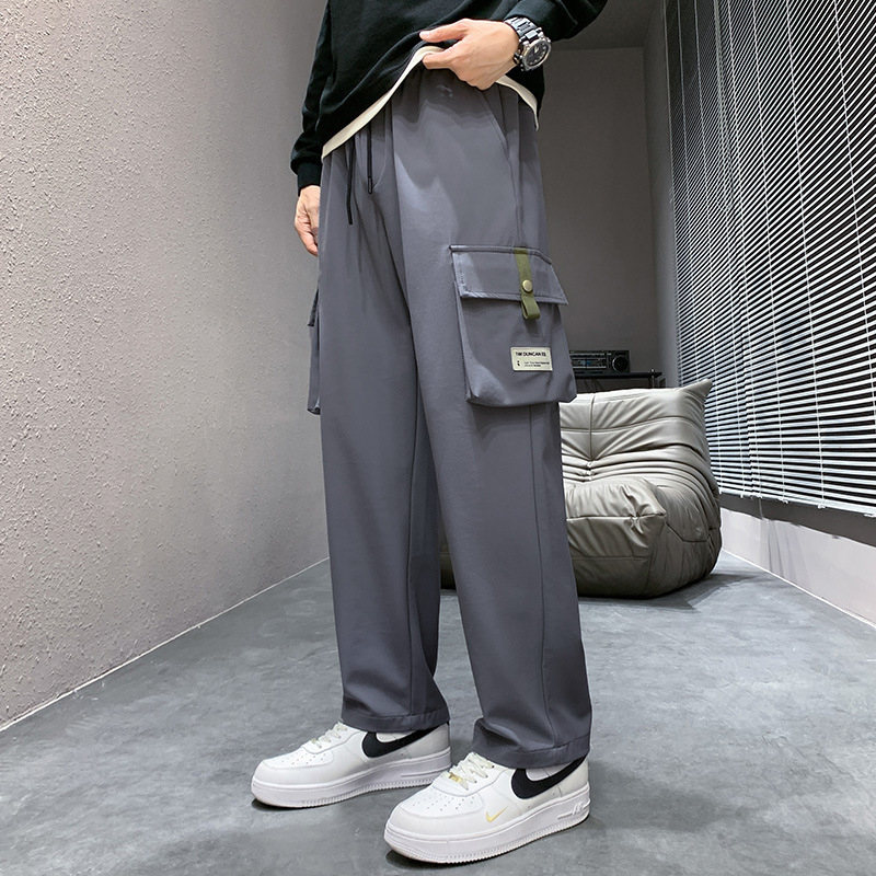 Pantaloni cargo negri pentru bărbați, primăvara și toamna, lejer, drepți, plus mărime, plus gros, plus plus, cu mai multe buzunare, pantaloni lungi casual de toamnă