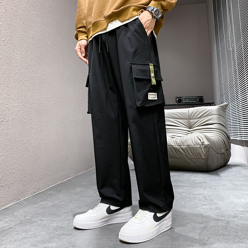 Pantaloni cargo negri pentru bărbați, primăvara și toamna, lejer, drepți, plus mărime, plus gros, plus plus, cu mai multe buzunare, pantaloni lungi casual de toamnă