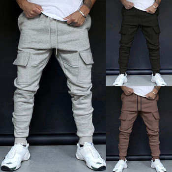 Naujos vyriškos laisvalaikio fitneso kelnės su keliomis kišenėmis, sportiniai kombinezonai su naujomis pirštais.
