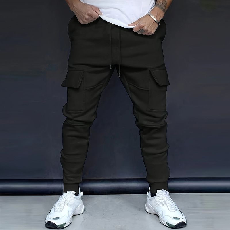 Naujos vyriškos laisvalaikio fitneso kelnės su keliomis kišenėmis, sportiniai kombinezonai su naujomis pirštais.