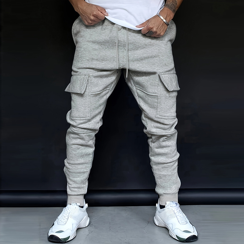 Naujos vyriškos laisvalaikio fitneso kelnės su keliomis kišenėmis, sportiniai kombinezonai su naujomis pirštais.