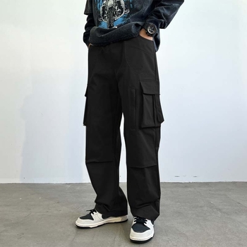 Pantaloni drepți largi pentru bărbați, stil american, la modă, de toamnă și de iarnă, cu căptușeală înaltă și salopetă largă elastică cu mai multe buzunare, 8967