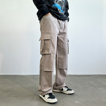 Pantaloni drepți largi pentru bărbați, stil american, la modă, de toamnă și de iarnă, cu căptușeală înaltă și salopetă largă elastică cu mai multe buzunare, 8967