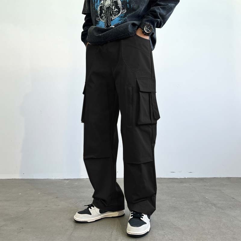 Pantaloni drepți largi pentru bărbați, stil american, la modă, de toamnă și de iarnă, cu căptușeală înaltă și salopetă largă elastică cu mai multe buzunare, 8967