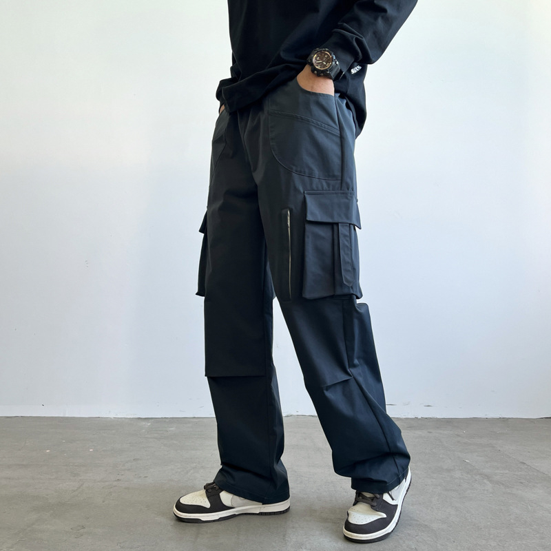 Pantaloni drepți largi pentru bărbați, stil american, la modă, de toamnă și de iarnă, cu căptușeală înaltă și salopetă largă elastică cu mai multe buzunare, 8967