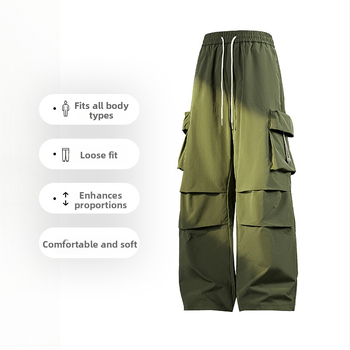 Pantaloni de parașutist Shake Big Explosion 2024, toamnă nouă, cu vârfuri de frânghie, salopete sport țesute pentru bărbați, stil Hong Kong