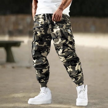 Pantaloni de camuflaj pentru bărbați, stil transfrontalier, cu buzunare laterale, stil casual, croială regulată, pantaloni pentru activități în aer liber pentru bărbați