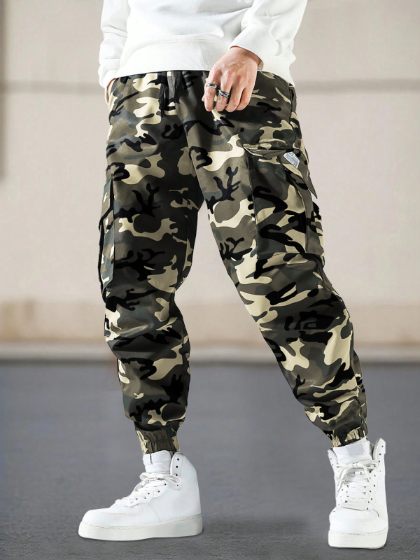 Pantaloni de camuflaj pentru bărbați, stil transfrontalier, cu buzunare laterale, stil casual, croială regulată, pantaloni pentru activități în aer liber pentru bărbați