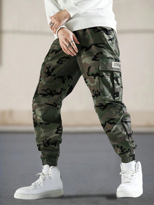 Pantaloni de camuflaj pentru bărbați, stil transfrontalier, cu buzunare laterale, stil casual, croială regulată, pantaloni pentru activități în aer liber pentru bărbați
