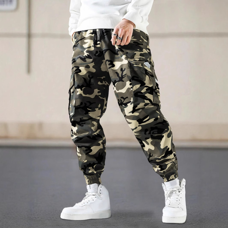 Pantaloni de camuflaj pentru bărbați, stil transfrontalier, cu buzunare laterale, stil casual, croială regulată, pantaloni pentru activități în aer liber pentru bărbați
