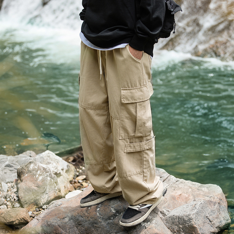 Hanlu meeste vintage tööriiete vabaajapüksid 2025. aasta kevadeks uued lahtised Jaapani stiilis patchwork-disainiga pikad püksid