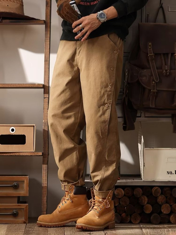 Salopetă de bumbac, marcă de modă, pantaloni de vară retro americani, cu legături la gleznă, pentru bărbați, pantaloni casual cu picior larg, pentru exterior, vânzări directe din fabrică