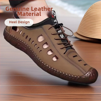 Férfi csúszásgátló, alacsony szárú, puha talpú szandálok, férfi szabadtéri, alkalmi barlangcipők, nyári üreges strandcipők, szandálok marhaínakkal