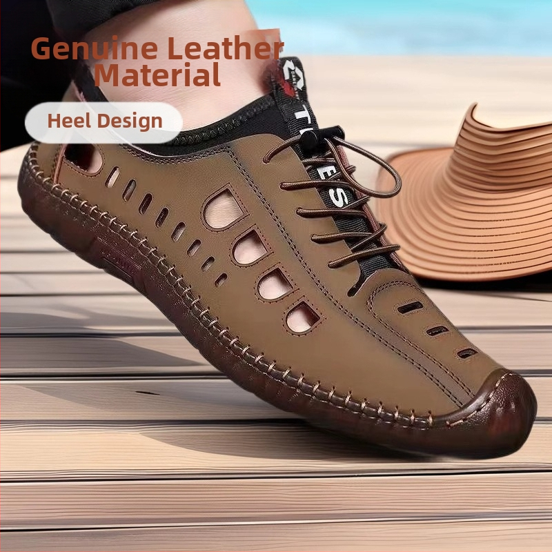 Pánske protišmykové sandále s mäkkou podrážkou, pánske outdoorové ležérne jaskynné topánky, letné duté plážové topánky, sandále s hovädzími šľachami