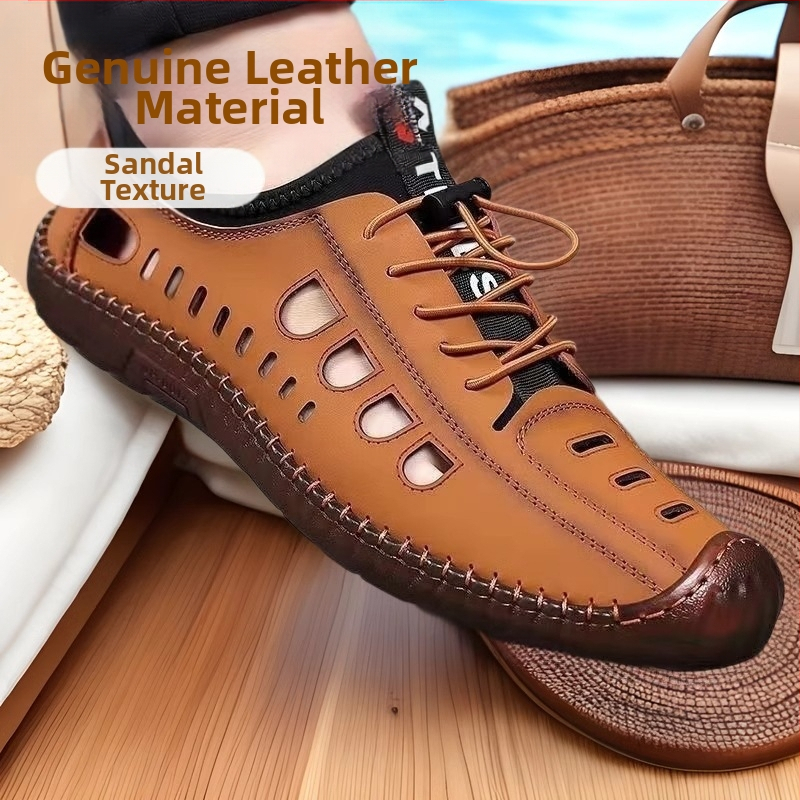 Pánske protišmykové sandále s mäkkou podrážkou, pánske outdoorové ležérne jaskynné topánky, letné duté plážové topánky, sandále s hovädzími šľachami