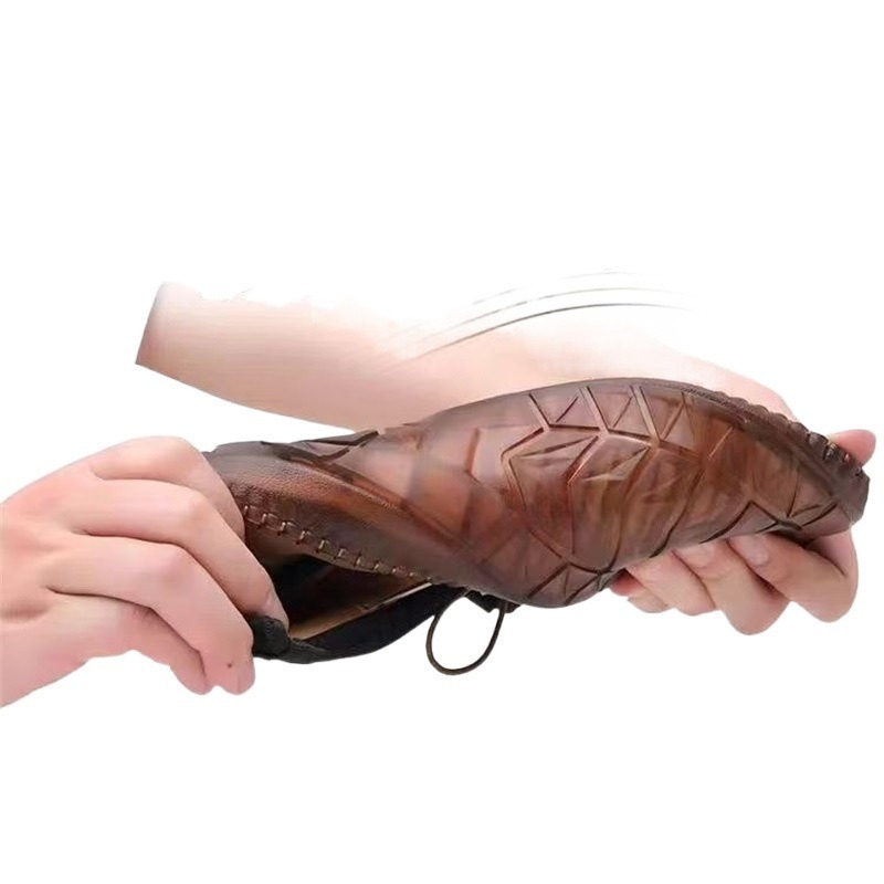 Férfi csúszásgátló, alacsony szárú, puha talpú szandálok, férfi szabadtéri, alkalmi barlangcipők, nyári üreges strandcipők, szandálok marhaínakkal