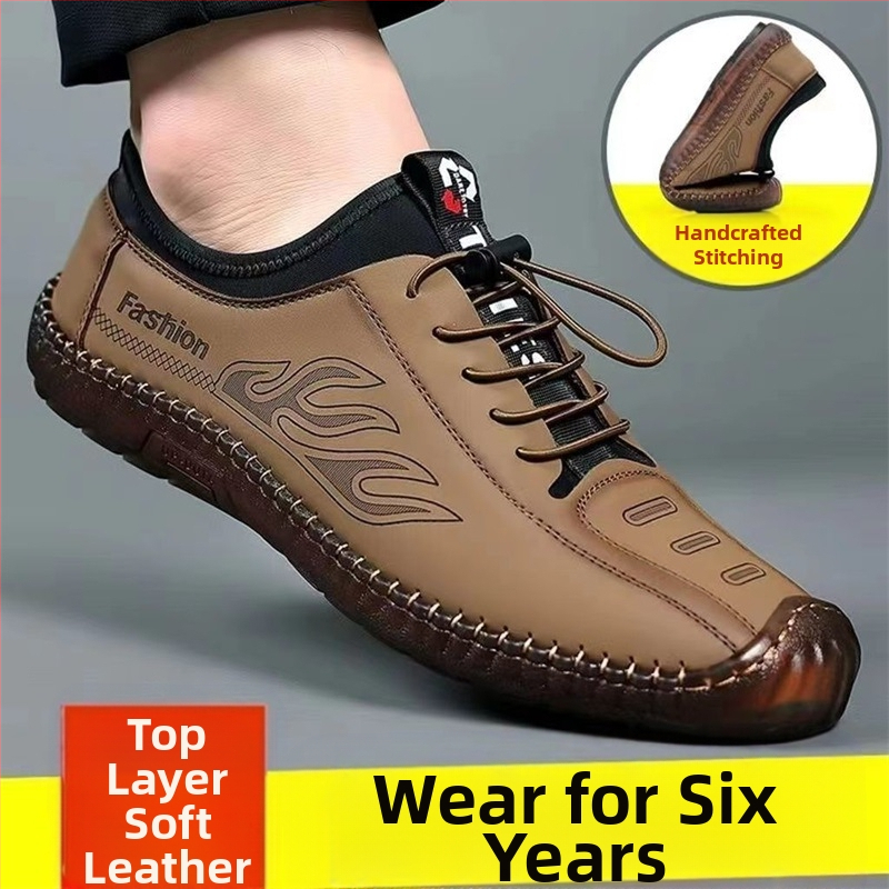 Férfi csúszásgátló, alacsony szárú, puha talpú szandálok, férfi szabadtéri, alkalmi barlangcipők, nyári üreges strandcipők, szandálok marhaínakkal