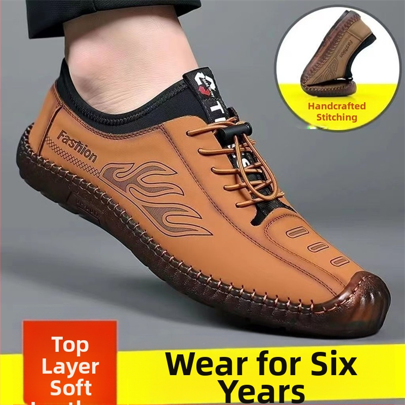 Férfi csúszásgátló, alacsony szárú, puha talpú szandálok, férfi szabadtéri, alkalmi barlangcipők, nyári üreges strandcipők, szandálok marhaínakkal