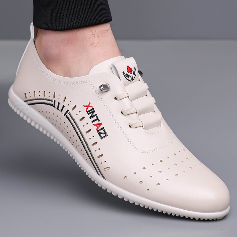 Pantofi de vară din piele, pantofi din piele moale pentru bărbați, pantofi cu talpă moale, pantofi casual de afaceri pentru bărbați, pantofi ușori cu fasole, pantofi albi