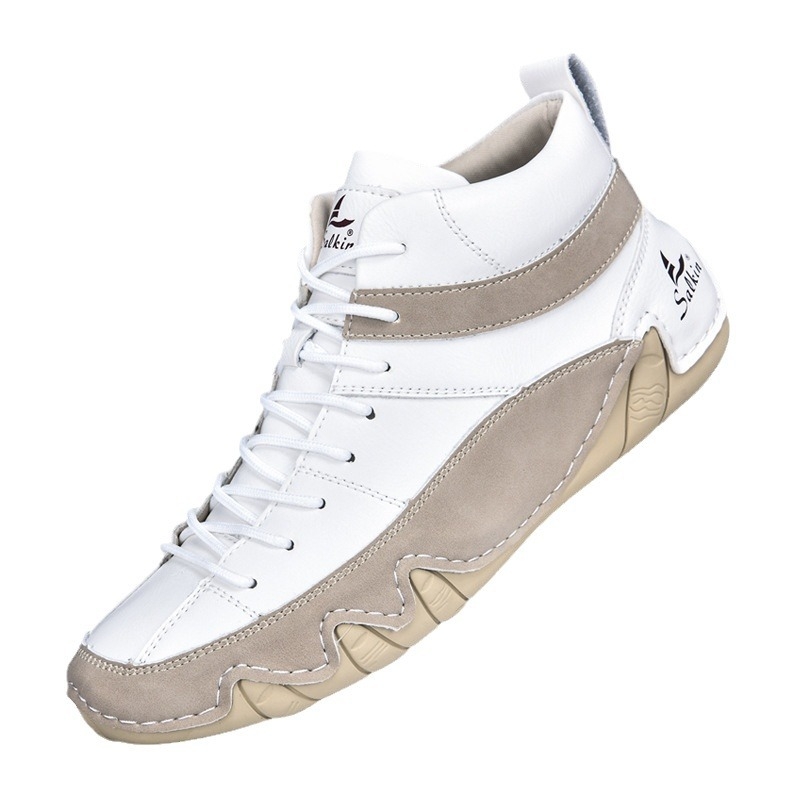 Proljetne i jesenske nove modne kožne čizme srednjeg stila za muškarce, veće veličine, tople muške čizme, vanjske ležerne čizme s vezicama, moderne martin čizme