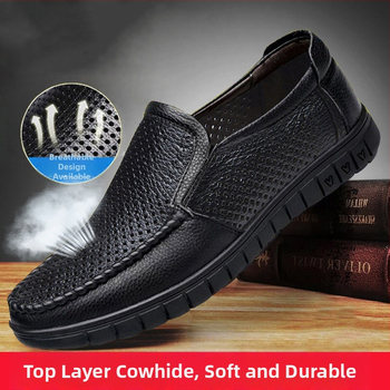 Sandale de vară pentru bărbați, din piele, respirabil, cu talpă moale, antiderapantă, sandale din piele goale, casual, supradimensionate, pentru vârstnici și vârstnici, pantofi pentru tați