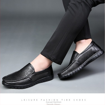 Ανδρικά καλοκαιρινά σανδάλια από δέρμα, αναπνεύσιμα, μαλακά, αντιολισθητικά, δερμάτινα σανδάλια, κούφια, casual, μεγάλα, μεσήλικες και ηλικιωμένους, παπούτσια για μπαμπά