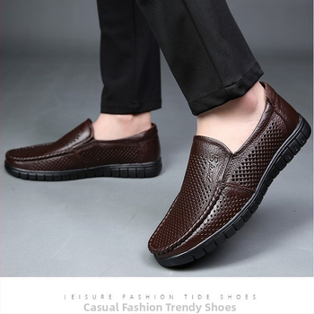 Ανδρικά καλοκαιρινά σανδάλια από δέρμα, αναπνεύσιμα, μαλακά, αντιολισθητικά, δερμάτινα σανδάλια, κούφια, casual, μεγάλα, μεσήλικες και ηλικιωμένους, παπούτσια για μπαμπά