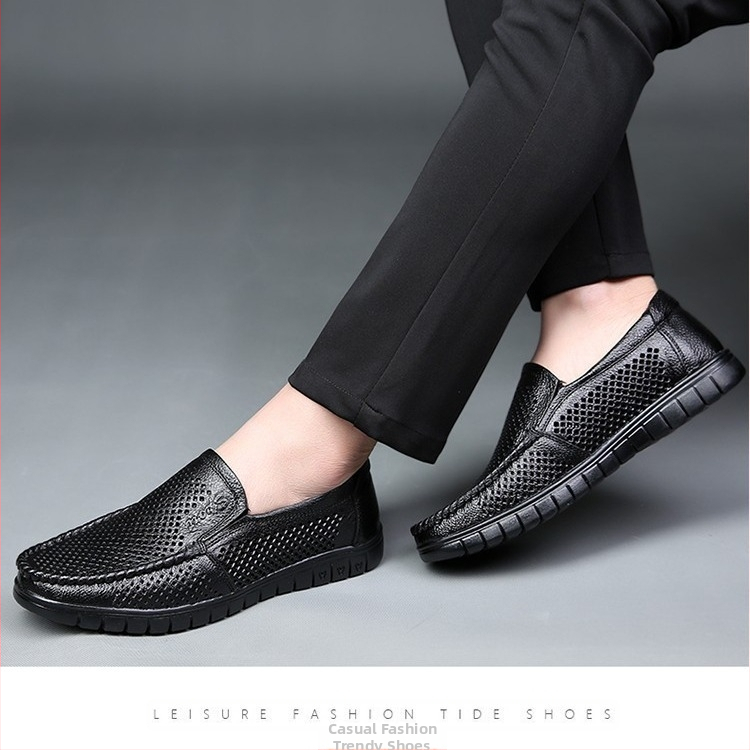 Pánske letné sandále z kože, priedušné, mäkké, protišmykové, kožené sandále, duté, ležérne, nadrozmerné, pre stredného a staršieho otca