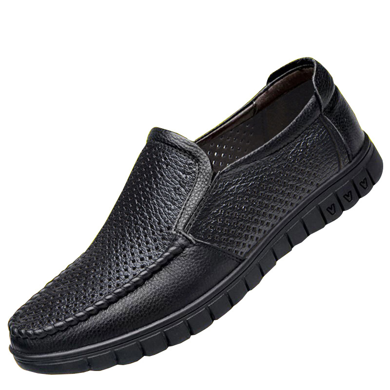 Sandale de vară pentru bărbați, din piele, respirabil, cu talpă moale, antiderapantă, sandale din piele goale, casual, supradimensionate, pentru vârstnici și vârstnici, pantofi pentru tați