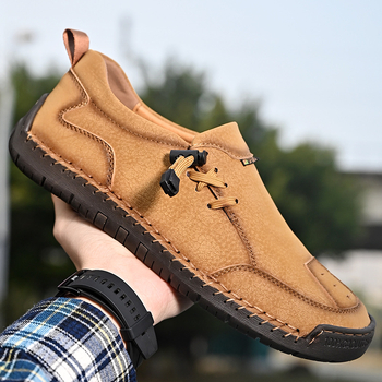 Pánske nízke topánky na jar 2024, ležérne kožené topánky na bežné nosenie, veľké rozmery, mäkká podrážka, mäkký vrch, nazúvacie topánky na ležérne nosenie, trendy