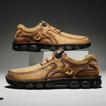 Pantofi de damă din piele de mărime mare pentru bărbați, cusute manual, cu talpă groasă, pantofi de afaceri casual cu șireturi