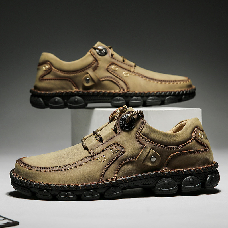 Pantofi de damă din piele de mărime mare pentru bărbați, cusute manual, cu talpă groasă, pantofi de afaceri casual cu șireturi