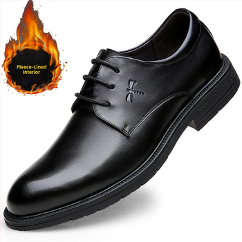Ζεστά ανδρικά παπούτσια με επένδυση φλις για φθινόπωρο/χειμώνα 2025, επαγγελματικά, επίσημα, casual δερμάτινα παπούτσια, βρετανικού στιλ, μεγάλα παπούτσια από γνήσιο δέρμα με ραφές
