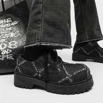 Παπούτσια Autumn Niche Destruction Wind Derby Ανδρικά Casual Δερμάτινα Παπούτσια Stylist Χοντρές Σόλες Παπούτσια από Καμβά με Μεγάλο Κεφαλάρι Παπούτσια Beggar