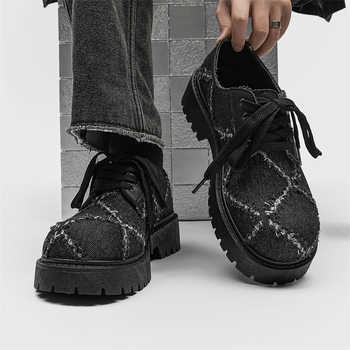 Παπούτσια Autumn Niche Destruction Wind Derby Ανδρικά Casual Δερμάτινα Παπούτσια Stylist Χοντρές Σόλες Παπούτσια από Καμβά με Μεγάλο Κεφαλάρι Παπούτσια Beggar