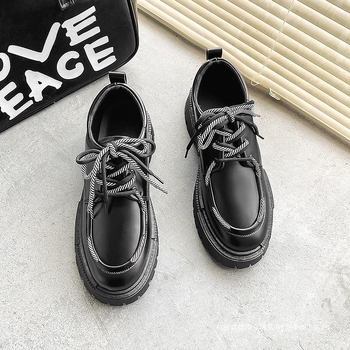 Μαύρα Δερμάτινα Παπούτσια Ανδρικά Άνοιξη 2024 Νέο Νεανικό Κοστούμι Βρετανικού Στυλ με Πλατφόρμα Ανδρικά Μοντέρνα Παπούτσια