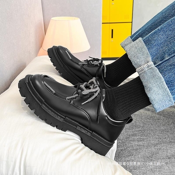 Μαύρα Δερμάτινα Παπούτσια Ανδρικά Άνοιξη 2024 Νέο Νεανικό Κοστούμι Βρετανικού Στυλ με Πλατφόρμα Ανδρικά Μοντέρνα Παπούτσια