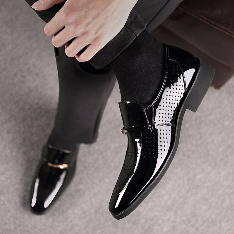 Vyriški tuščiaviduriai odiniai batai, vasariniai, kvėpuojantys, dalykiniai, ryškios odos sandalai, britiško korėjietiško stiliaus, neslystantys, perforuoti batai