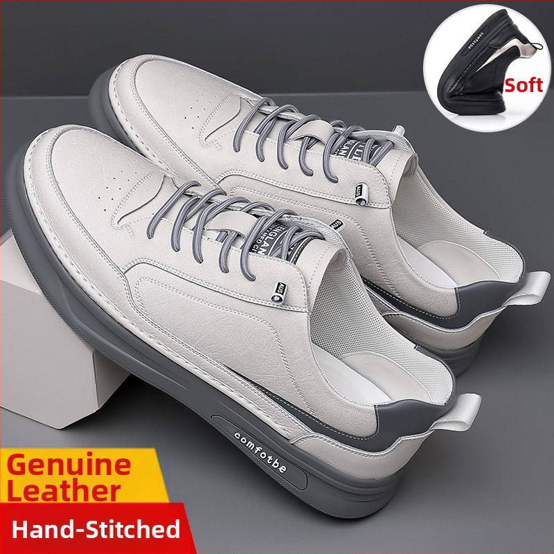 Vīriešu apavi 2022. gada jauni ikdienas dēļu apavi Vīriešu skaisti balti apavi Vīriešu korejiešu īstas ādas universāli mīksti apakšdaļas vīriešu moderni apavi