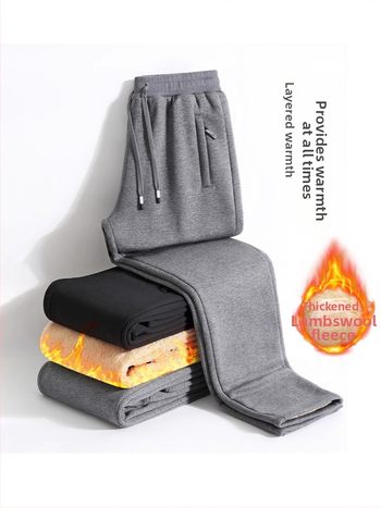 Vyriškos ėrienos vilnos laisvalaikio kelnės, su vilnos pamušalu, sustorintos tiesios kelnės, žieminės, šiltos, vientisos spalvos, raišteliu surišamos, jaunimo sportinės kelnės, vyriški drabužiai