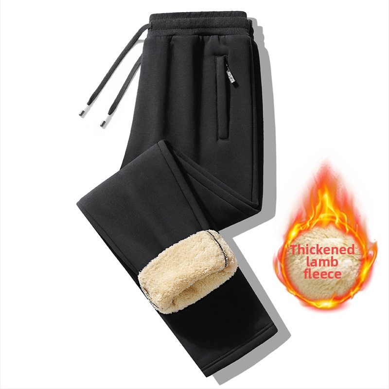 Vyriškos ėrienos vilnos laisvalaikio kelnės, su vilnos pamušalu, sustorintos tiesios kelnės, žieminės, šiltos, vientisos spalvos, raišteliu surišamos, jaunimo sportinės kelnės, vyriški drabužiai